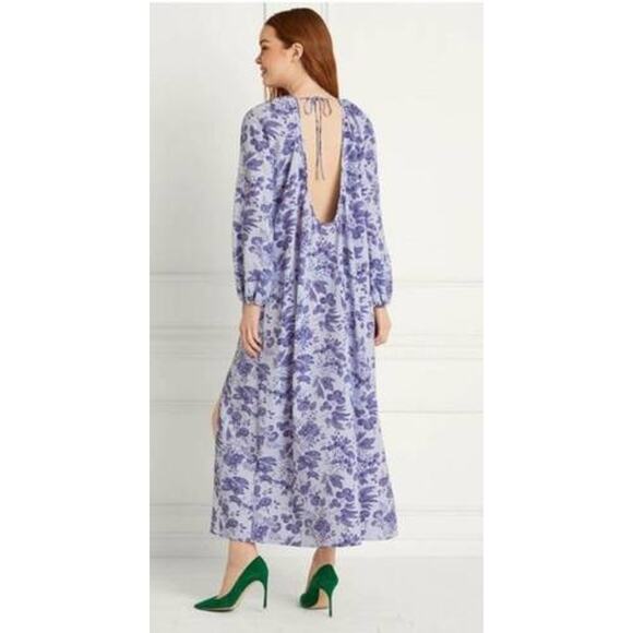Hill House Simone Dress Maxi Lilac Purple Floral Open Back Side Slit Sz‎ XS - Picture 6 of 16
